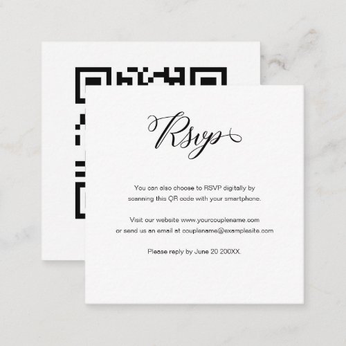 Elegant Budget Script QR Code Wedding RSVP Card
