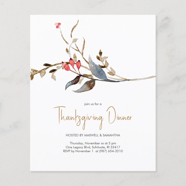 Elegant Budget Thanksgiving Invitations (Front)