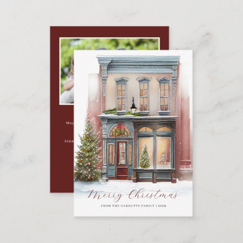 Elegant Budget Watercolor Photo Merry Christmas Note Card