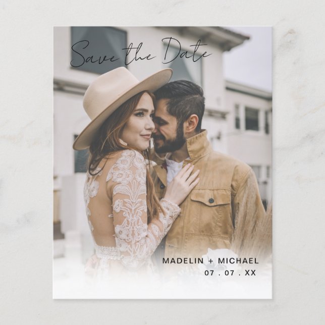 Elegant Budget Wedding Save the Date QR Code Photo Flyer (Front)