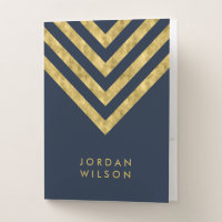 Elegant Bue and Faux Gold Chevron Name Pocket Folder
