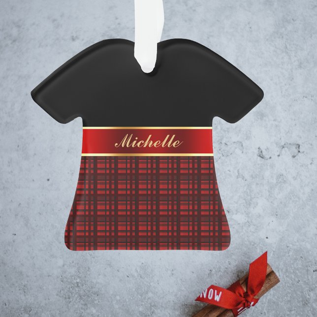 Elegant Buffalo Plaid and Red Ribbon Ornament (Creator Uploaded)