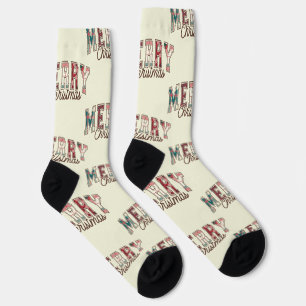 Elegant Buffalo Plaid Merry Christmas Cute Pattern Socks