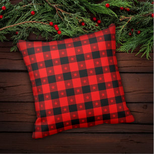 Elegant Buffalo Plaid Stars Funny Rustic Farmhouse Throw Pillow