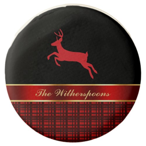 Elegant Buffalo Plaid with Reindeer and Red Ribbon Chocolate Covered Oreo
