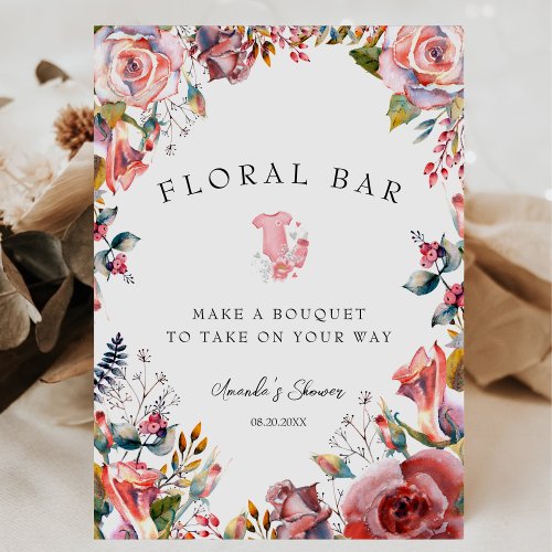 Elegant Build Your Bouquet Floral Baby Shower Pedestal Sign