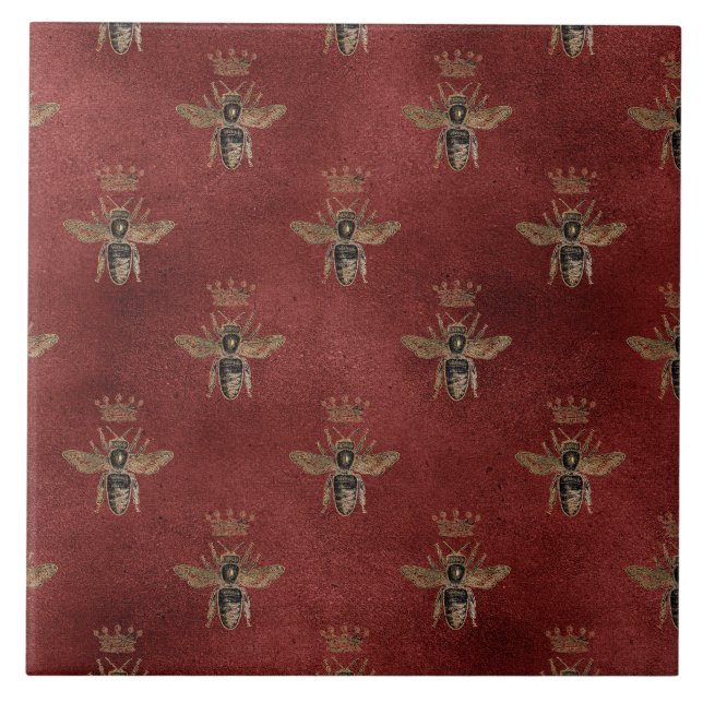 Elegant Bumble Gold Bee Red Background Ceramic Tile (Front)