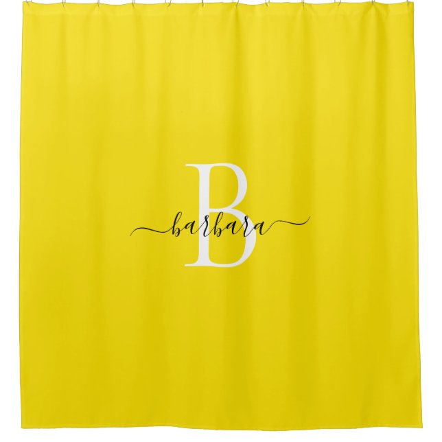 Elegant Bumblebee Monogram Script Name Shower Curtain (Front)