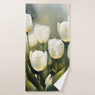 Elegant bunch of White Tulips in a Serene Garden Bath Towel Set