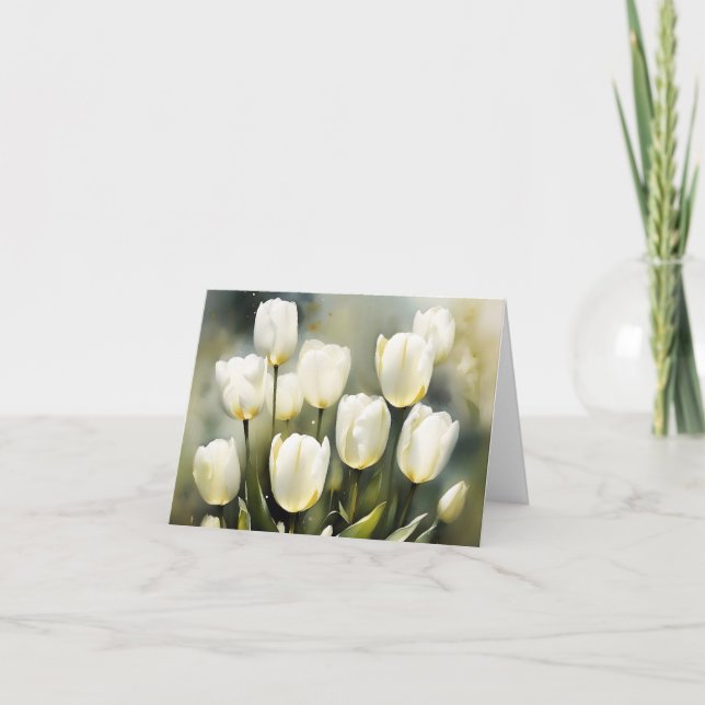 Elegant bunch of White Tulips  in a Serene Garden  Card (Front)
