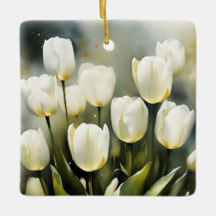 Elegant bunch of White Tulips in a Serene Garden Ceramic Ornament