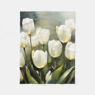 Elegant bunch of White Tulips in a Serene Garden Fleece Blanket