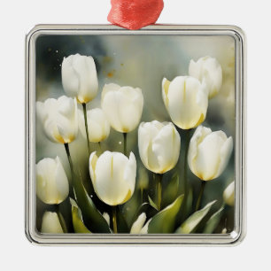 Elegant bunch of White Tulips in a Serene Garden Metal Ornament