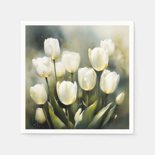 Elegant bunch of White Tulips in a Serene Garden Napkins