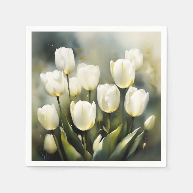 Elegant bunch of White Tulips  in a Serene Garden  Napkins (Front)