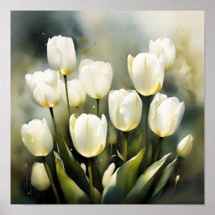 Elegant bunch of White Tulips in a Serene Garden Poster