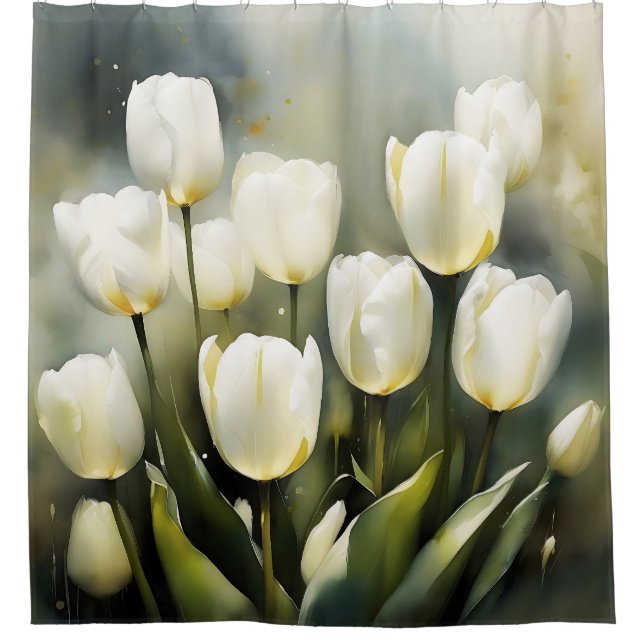 Elegant bunch of White Tulips  in a Serene Garden  Shower Curtain (Front)