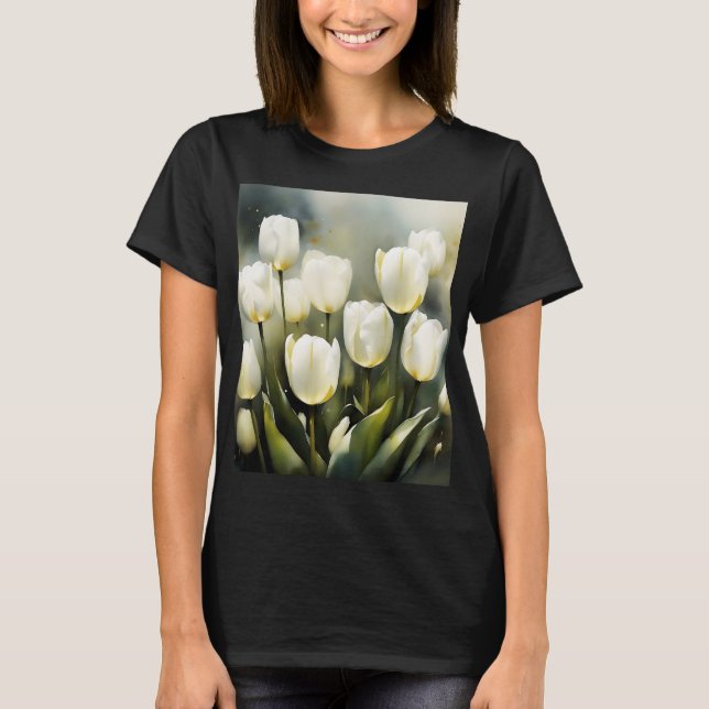 Elegant bunch of White Tulips  in a Serene Garden  T-Shirt (Front)