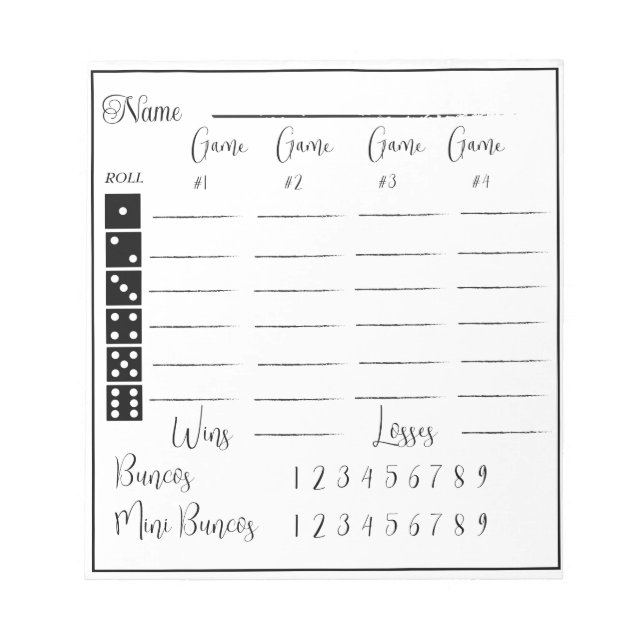 Elegant bunco score pad (Front)