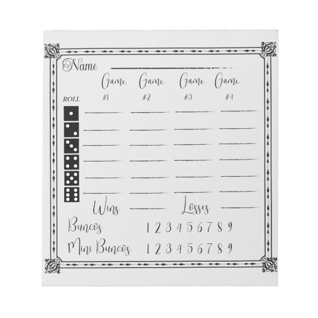 Elegant bunco score pad (Front)