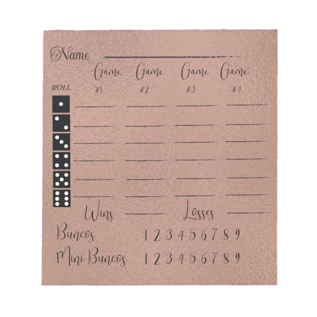 Elegant bunco score pad (Front)