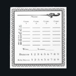 Elegant Bunco Score Sheet Notepad<br><div class="desc">Here is an attractive Bunco Score Pad to use at your next Bunco event. Features easy to read text,  includes Baby Buncos,  Bunco,  WIns and Losses.  Dice are featured to help you with your round scoring.  Look at my "what number are we on" design in my store.  Artiinspired</div>