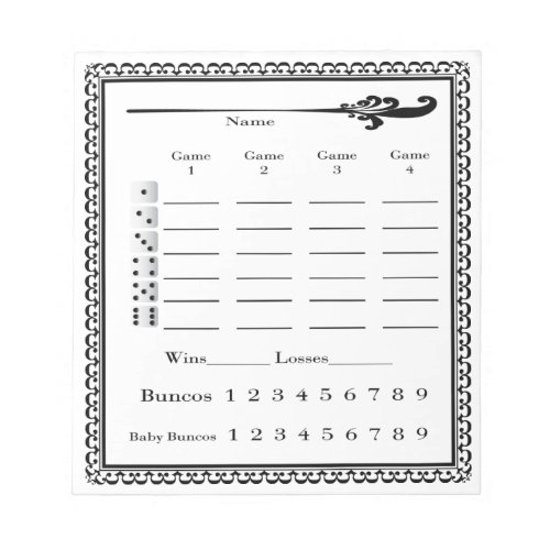 Elegant Bunco Score Sheet Notepad