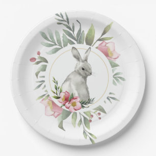 Elegant Bunny floral design Paper Plates