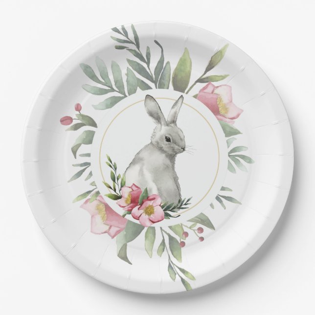 Elegant Bunny floral design Paper Plates (Front)