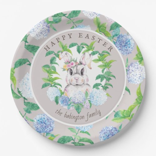 Elegant Bunny Floral Wreath Easter Family Name Paper Plates