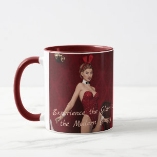 Elegant Bunny Girl on Red Velvet Curtain Mug