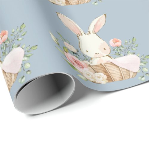 Elegant Bunny Rabbit Baby Shower Blue Wrapping Paper