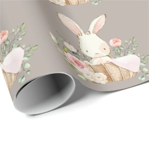 Elegant Bunny Rabbit Baby Shower Brown Wrapping Paper