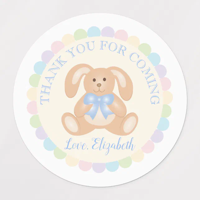 Elegant Bunny Rabbit Kids Birthday Party Thank You Labels | Zazzle