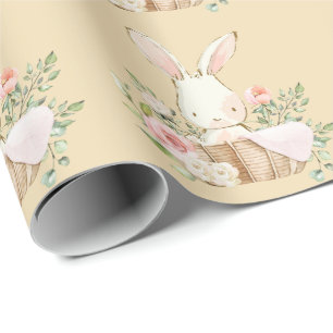 Elegant Bunny Rabbit Pink Baby Shower Boy Girl Wrapping Paper