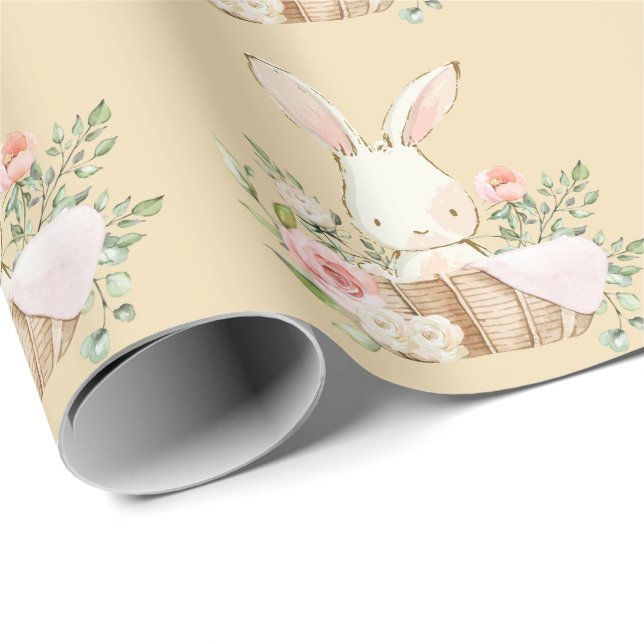 Elegant Bunny Rabbit Pink Baby Shower Boy Girl Wrapping Paper (Roll Corner)