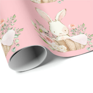 Cute Bunny Gift Wrap Easter Wrapping Paper roll blue Rabbit Pastel packaging