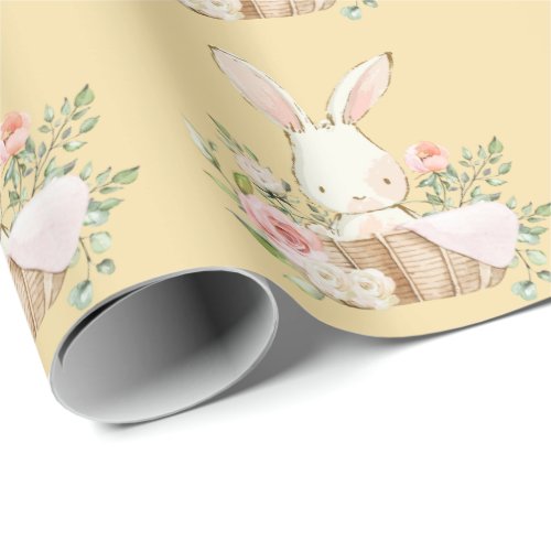 Elegant Bunny Rabbit Yellow Baby Shower Wrapping Paper
