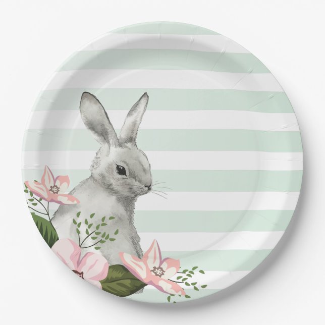 Elegant Bunny striped design Paper Plates (Front)