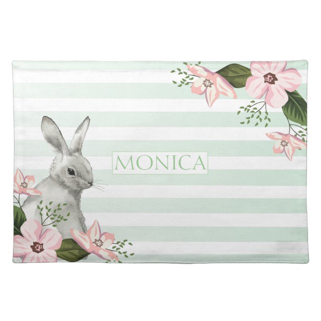 Elegant Bunny striped Monogram Cloth Placemat (Front)