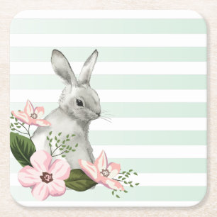 Elegant Bunny striped Square Paper Coaster