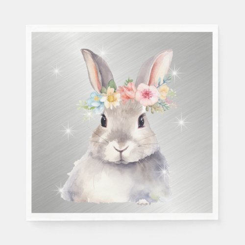 Elegant Bunny wFloral Crown Paper Napkins