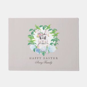 Elegant Bunny Wreath Easter Personalized Doormat
