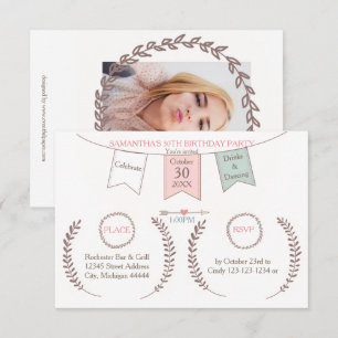Elegant Bunting - 3x5 Birthday Party Invitation