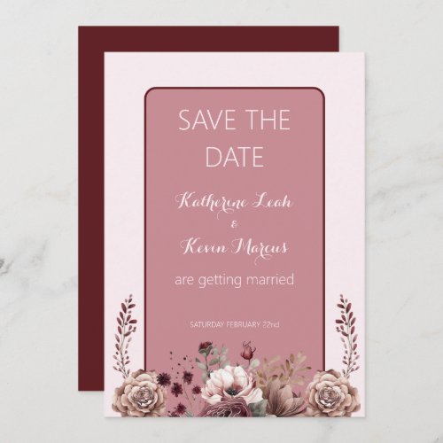  Elegant Burgandy Dusty Rose Floral Save the Date Invitation