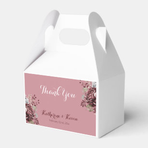 Elegant Burgandy Dusty Rose Floral Wedding Favor Boxes