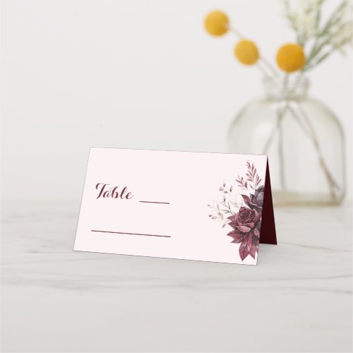 Elegant Burgandy Dusty Rose Floral Wedding  Place Card