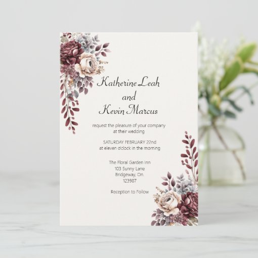 Elegant Burgandy Floral Invitation | Zazzle