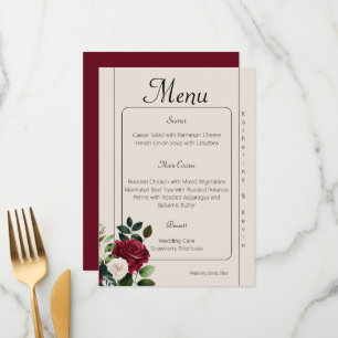 Elegant Burgandy Green Cream Floral Wedding Menu