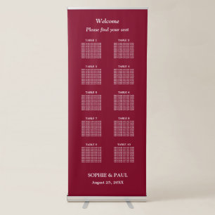 Elegant Burgundy 10 Table Seating Chart Retractable Banner